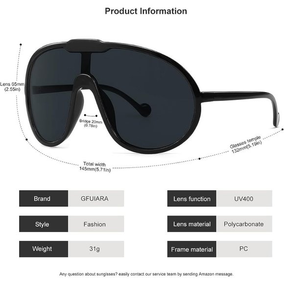 GFUIARA Women Trendy Oversized Fashion Shield Aviator  UV400 Protection Goggles - Picture 5 of 7